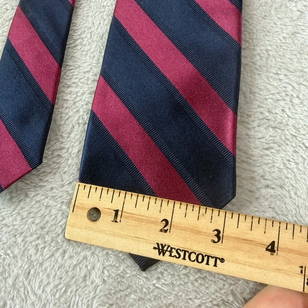 Brooks Brothers 346 Mens Necktie Silk Striped Red Navy 58x3 Skinny Wedding EUC
